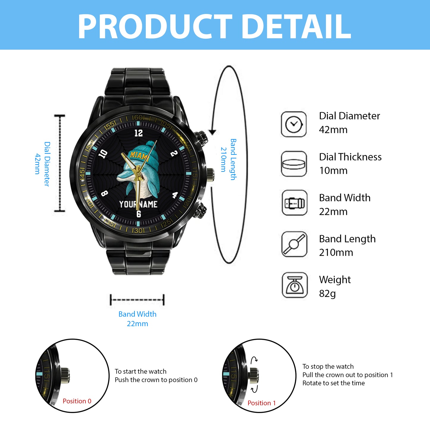 Personalized Retro Mascot Football Custom Name Watch Father's Day Gift For Him