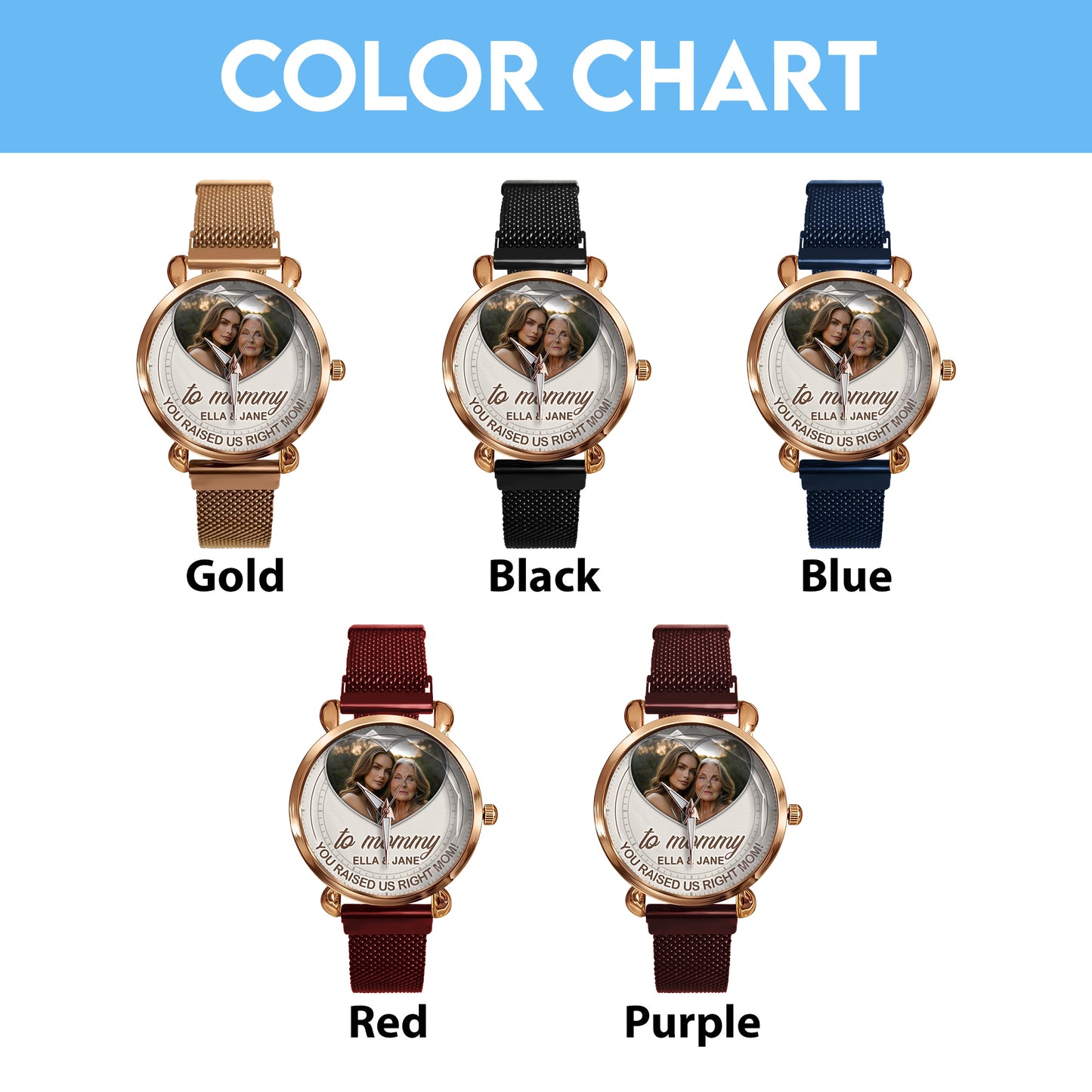 Mother's Day Gift For Mom Personalized Heartframe Photos Mesh Strap Quartz Watch