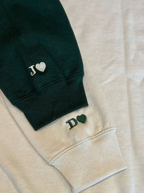Valentine Embroidered Custom First Letter & Heart Hoodie Sweatshirt T-shirt