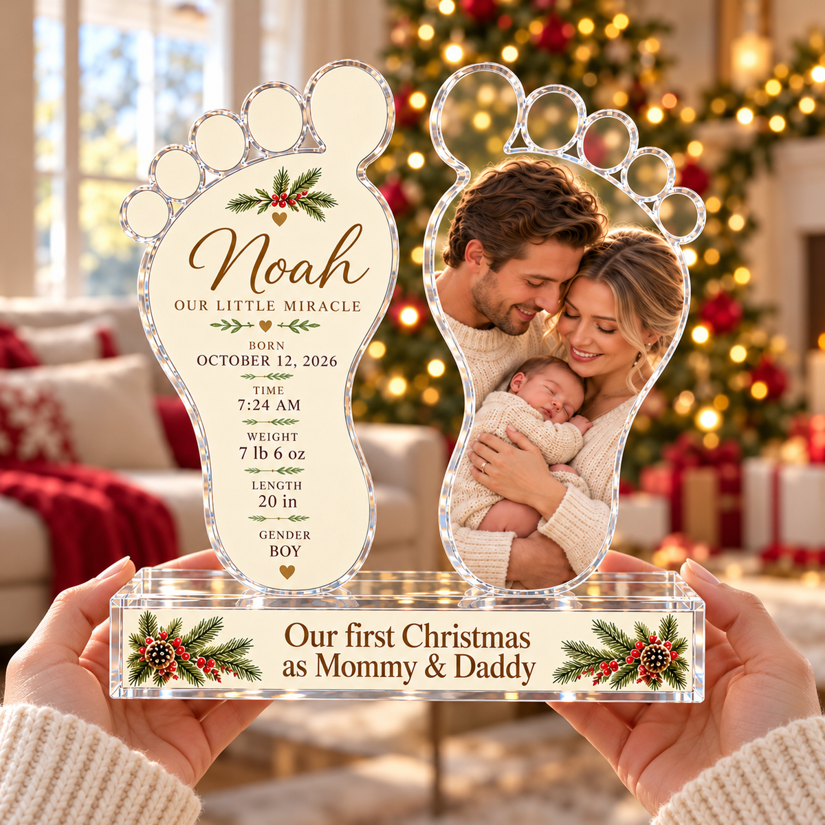 Personalized Our First Christmas As Mommy & Daddy Photo Acrylic Keepsake – Custom Picture Christmas Gift