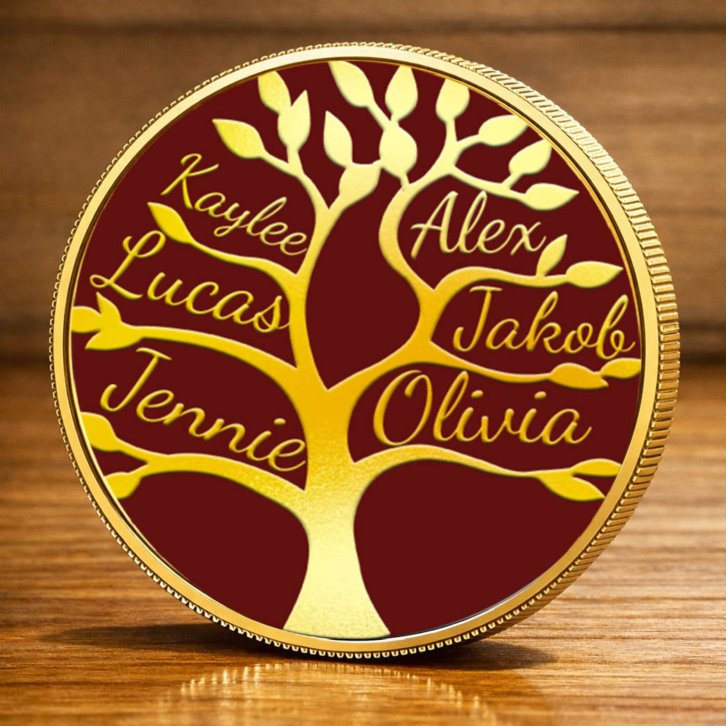 Personalised PRINTED Names Family Tree Coin for Mom Grandma Mother's Day Birthday Thanksgiving Day