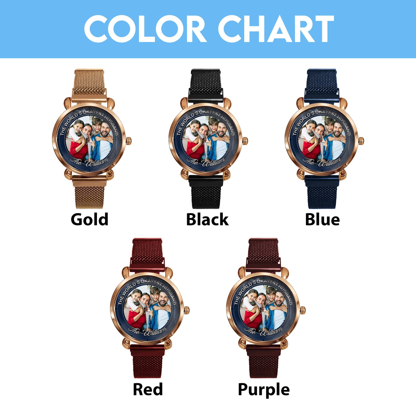 The World's Okayest Husband Personalized Photos Mesh Strap Quartz Watch