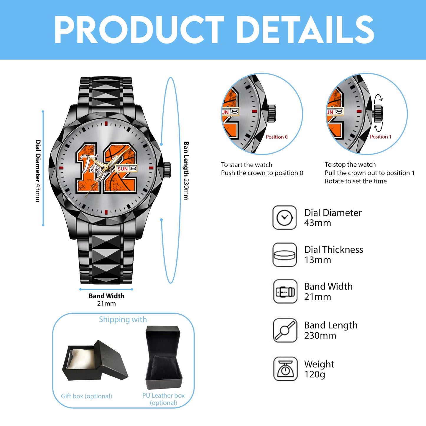 Personalized Basketball Custom Name & Number Watch Father's Day Gift For Him