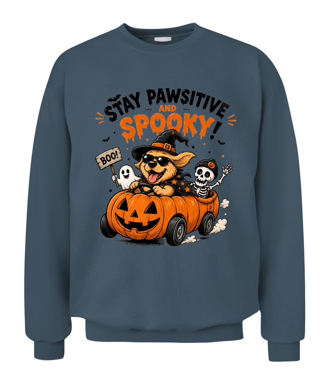 Halloween Custom Dog Breed Stay Pawsitive And Spooky Printed Graphic Sweatshirt T-Shirt