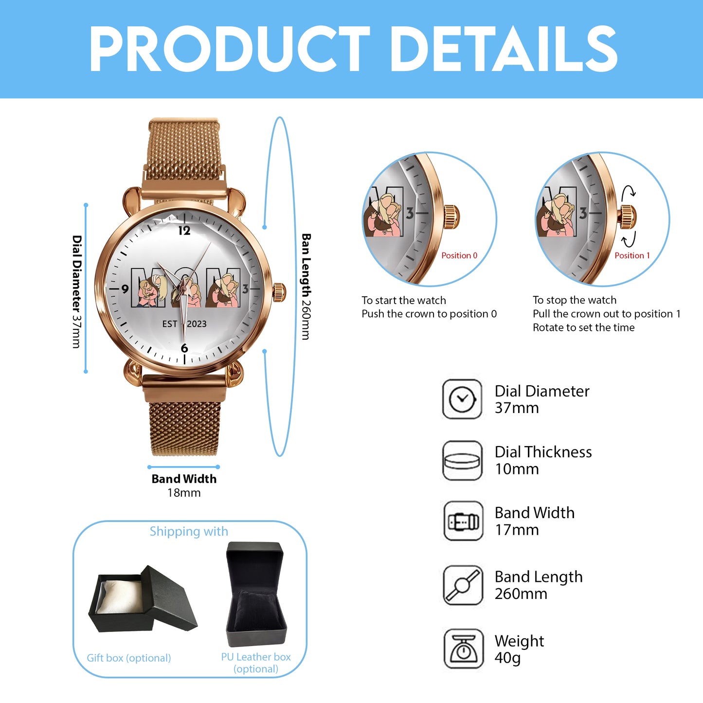 Mother's Day Gift For Mom Personalized Photos Mesh Strap Quartz Watch