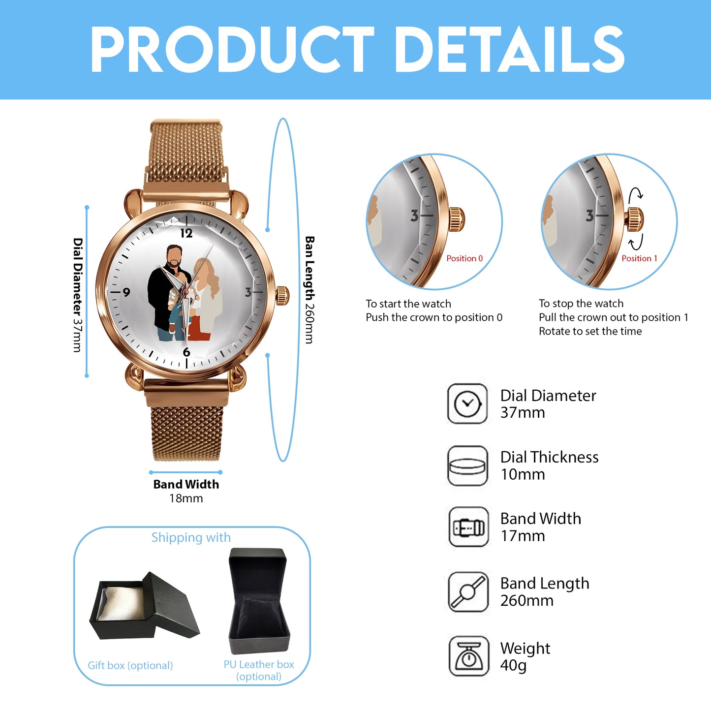 Mother's Day Father's Day Personalized Family Photo Mesh Strap Quartz Watch