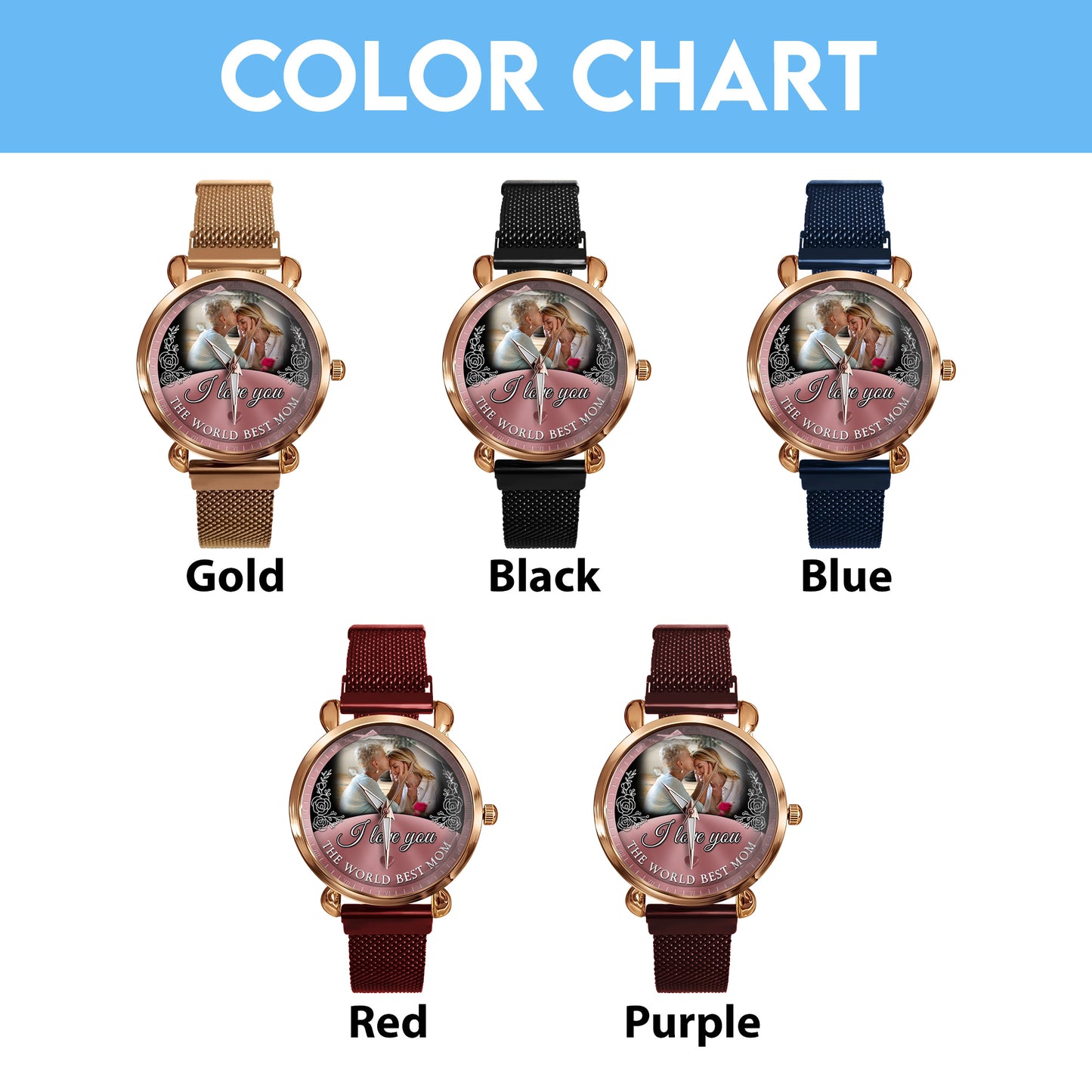 Mother's Day Gift For Best Mom Ever Personalized Photos Mesh Strap Quartz Watch