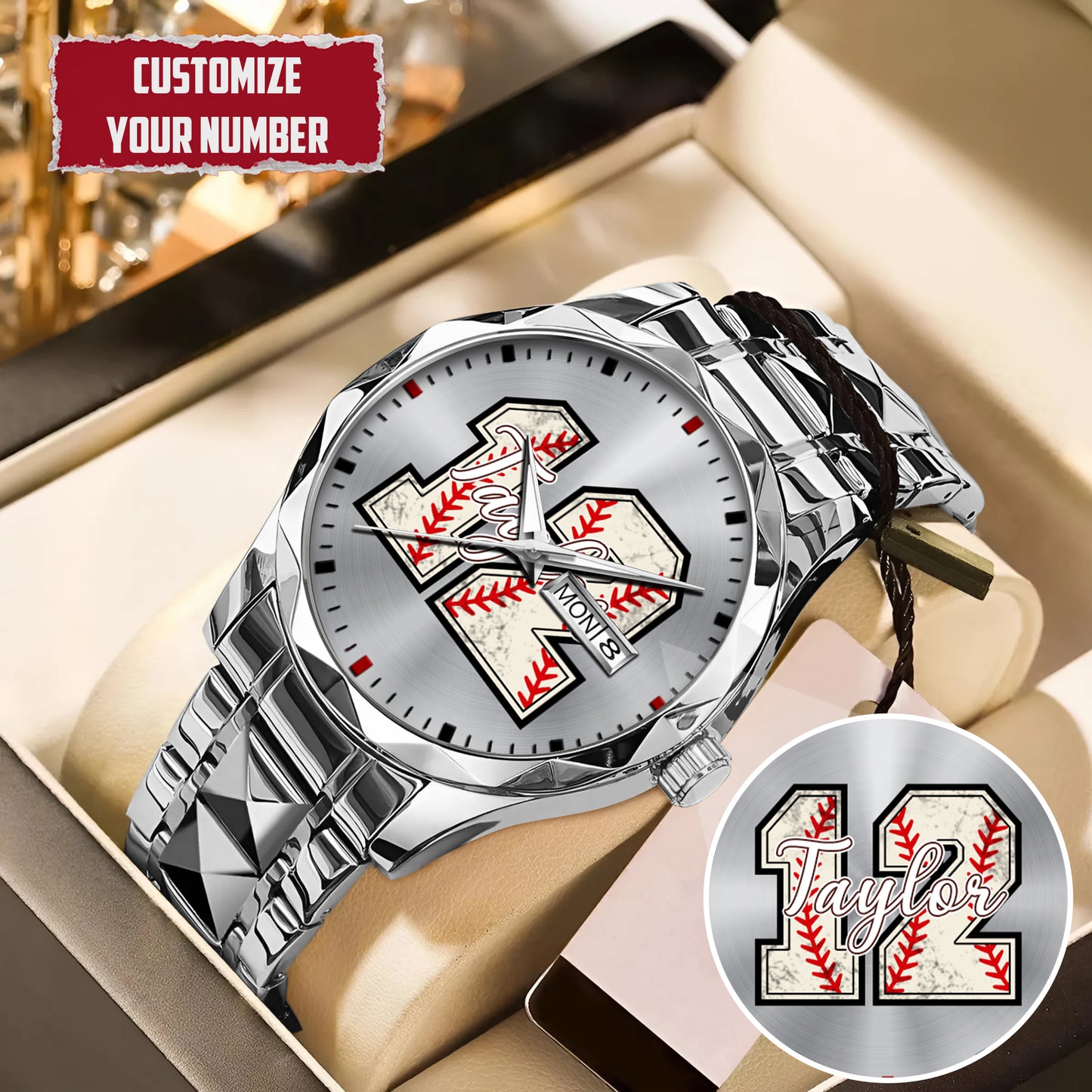 Personalized Baseball Custom Name & Number Watch Father's Day Gift For Him