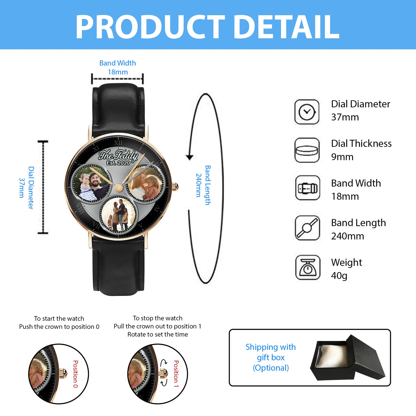 The Daddy Family Personalized Photos Quartz Watch