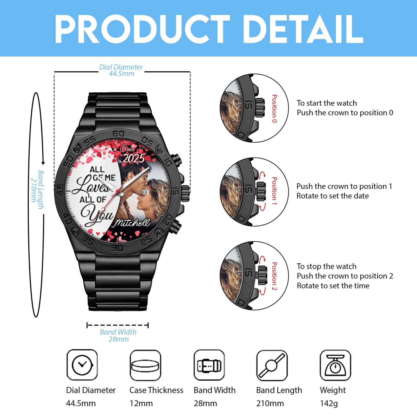 Personalized Love Blooms Photo Keepsake Memory Watches