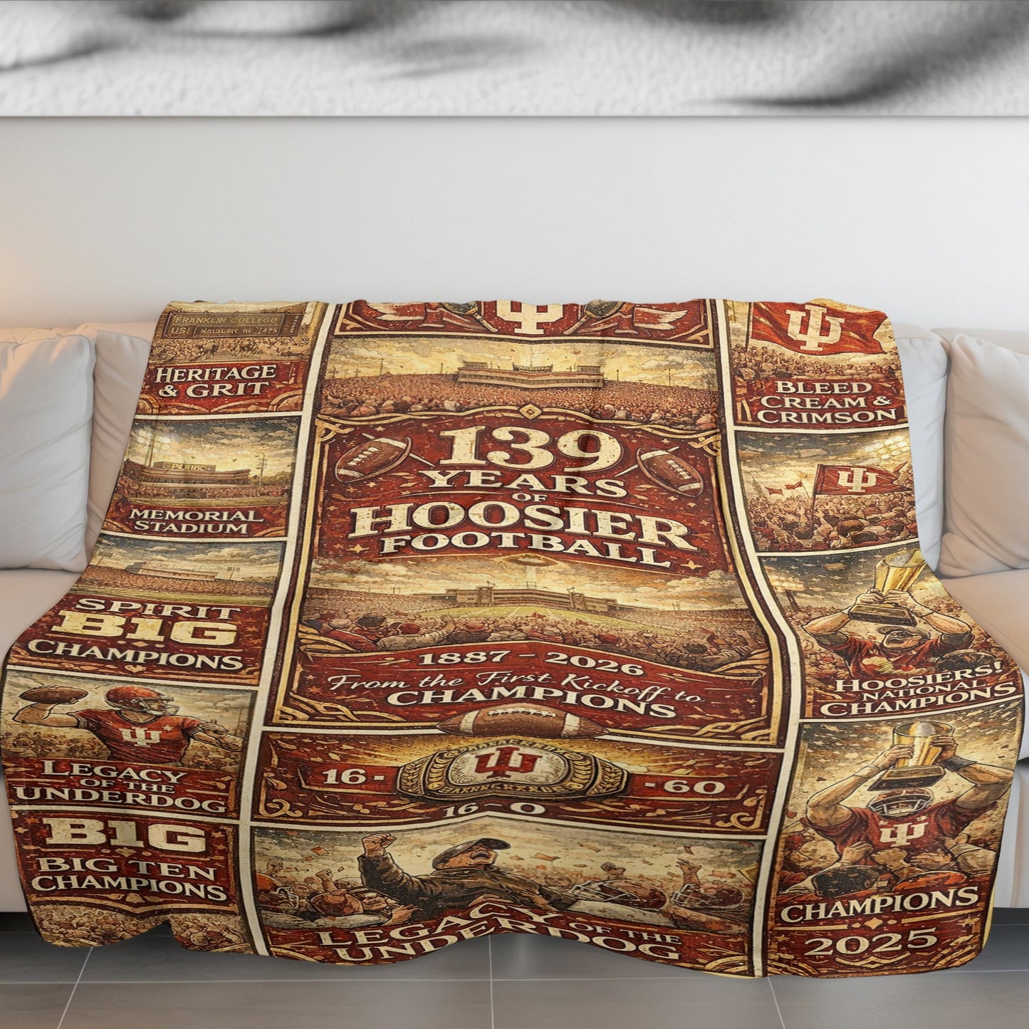 Indiana Hoosier Football 139 Years Anniversary Vintage Art Blanket