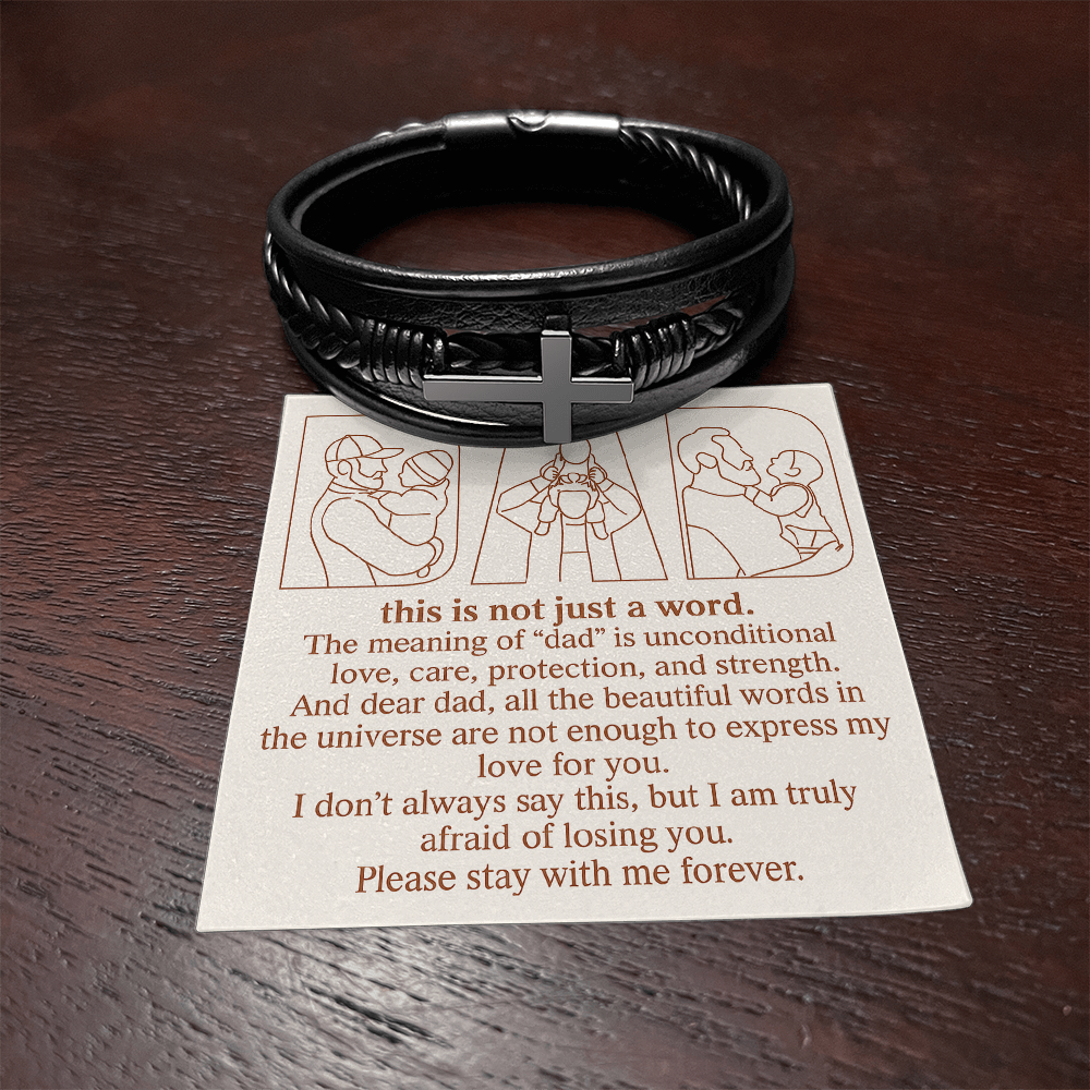 Personalized Men's Cross Bracelet with 3 Family Photos for Dad