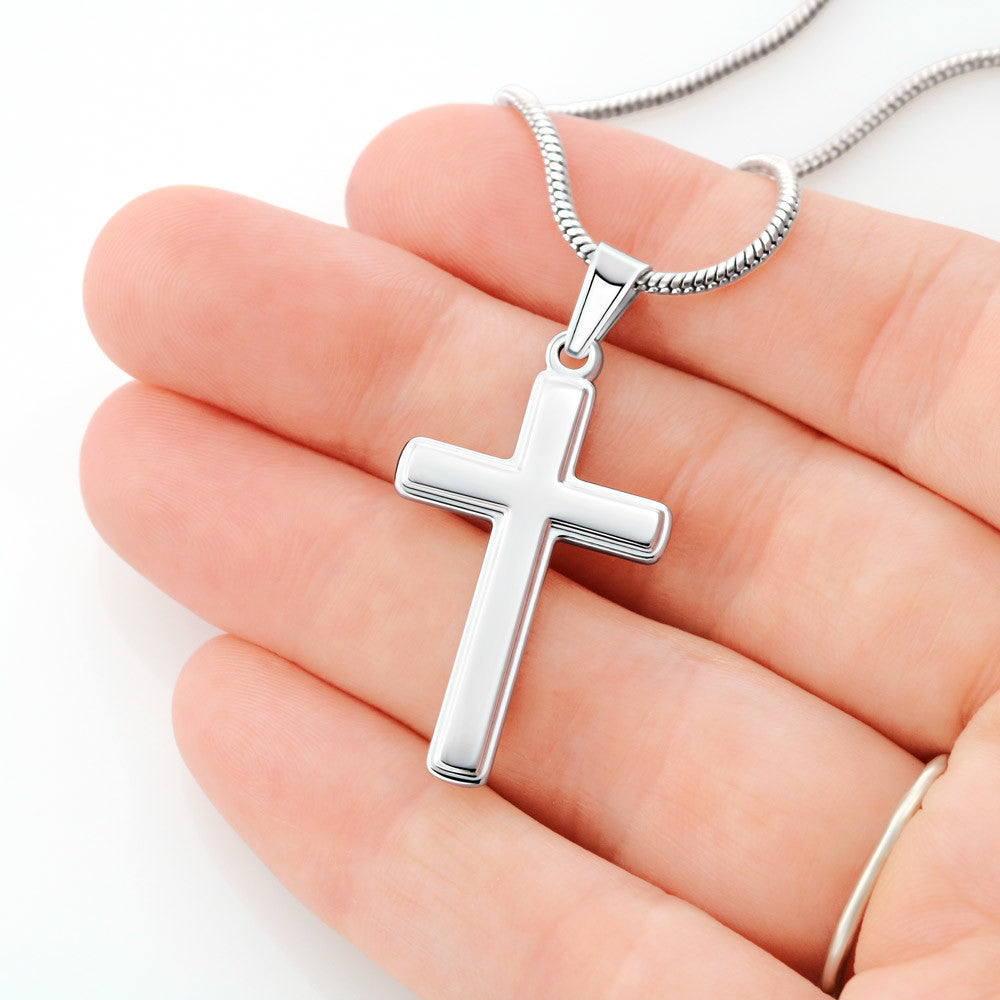Personalized Stainless Cross Necklace with 3 Family Photos for Dad