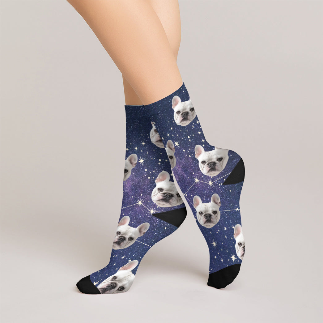 Personalized Pet Photo And Name Galaxy Socks
