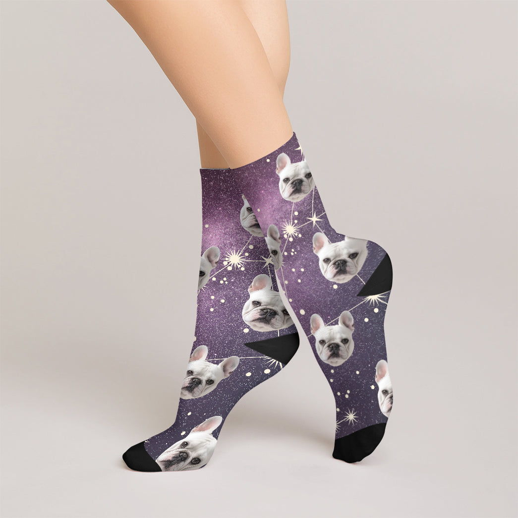 Personalized Pet Photo And Name Galaxy Socks
