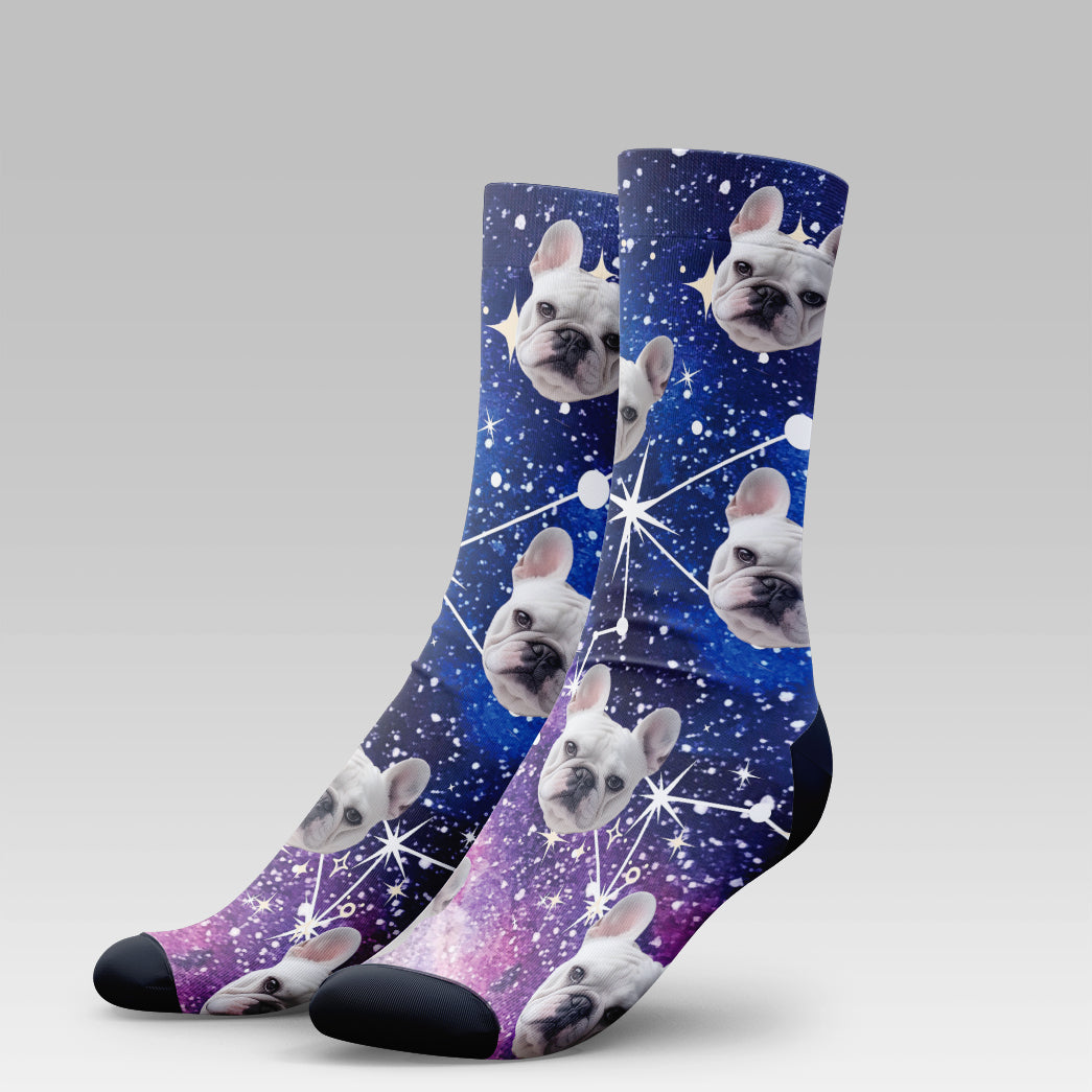 Personalized Pet Photo And Name Galaxy Socks