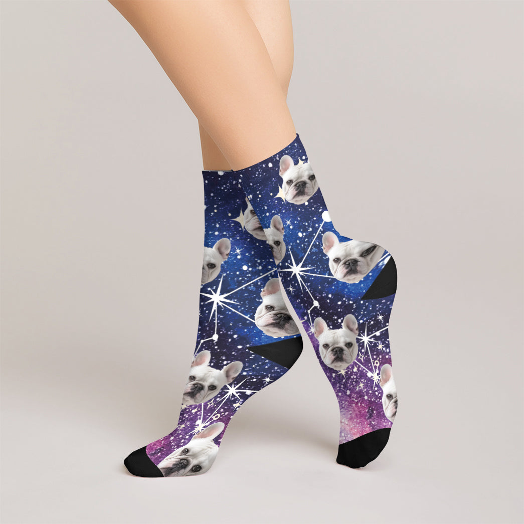 Personalized Pet Photo And Name Galaxy Socks