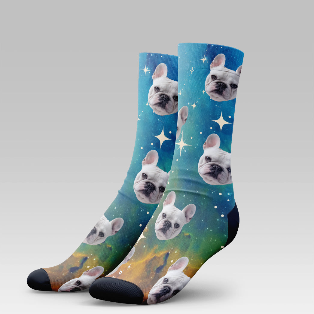 Personalized Pet Photo And Name Galaxy Socks