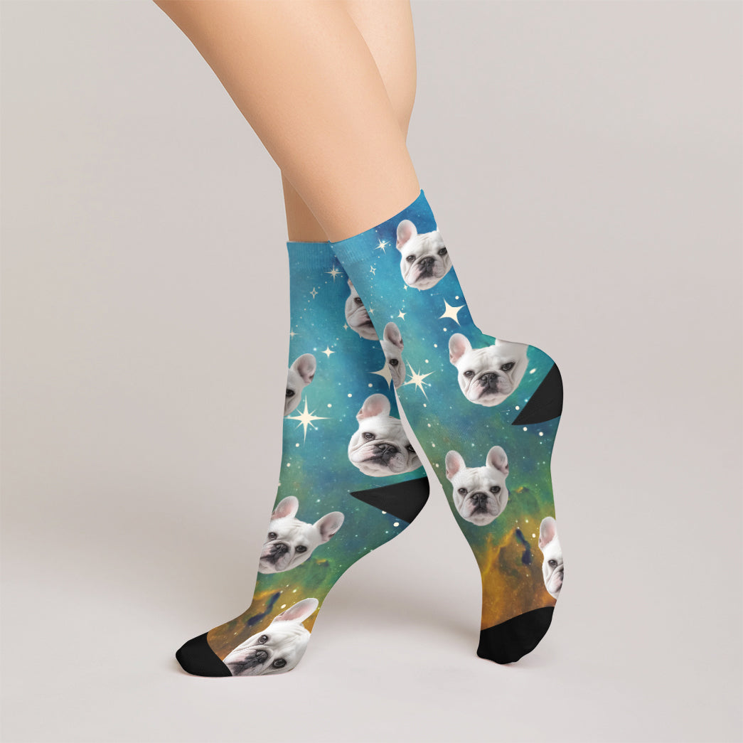 Personalized Pet Photo And Name Galaxy Socks
