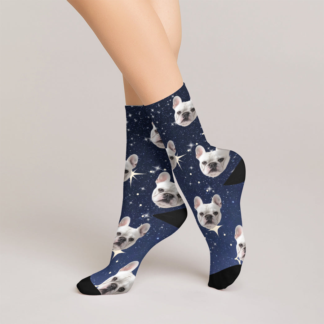 Personalized Pet Photo And Name Galaxy Socks