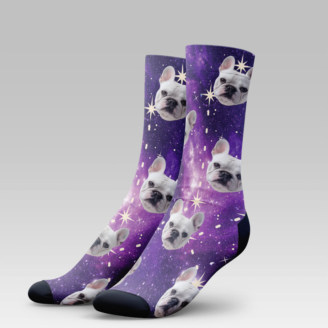 Personalized Pet Photo And Name Galaxy Socks