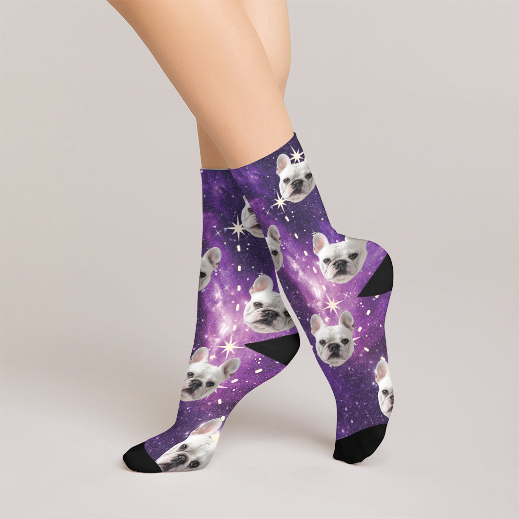 Personalized Pet Photo And Name Galaxy Socks