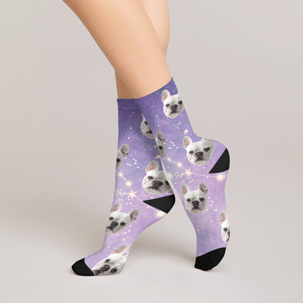Personalized Pet Photo And Name Galaxy Socks