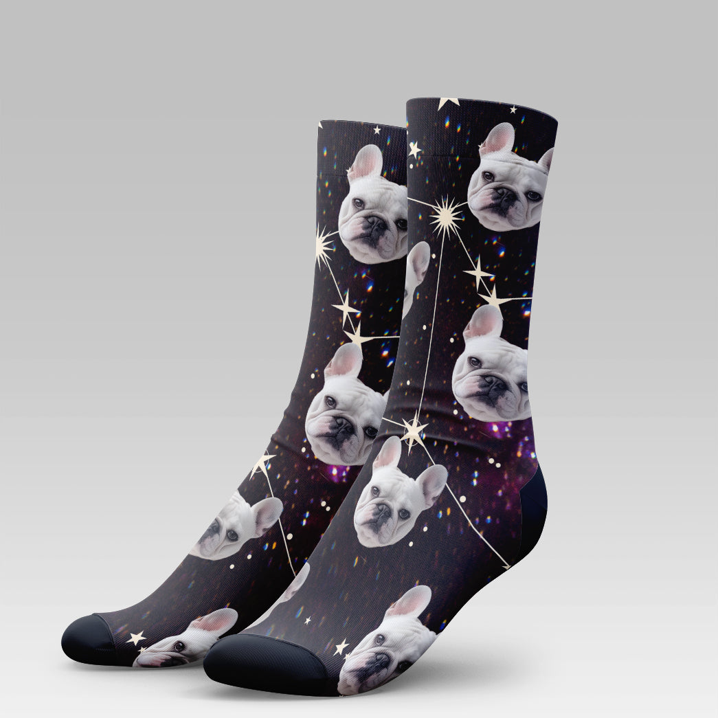 Personalized Pet Photo And Name Galaxy Socks
