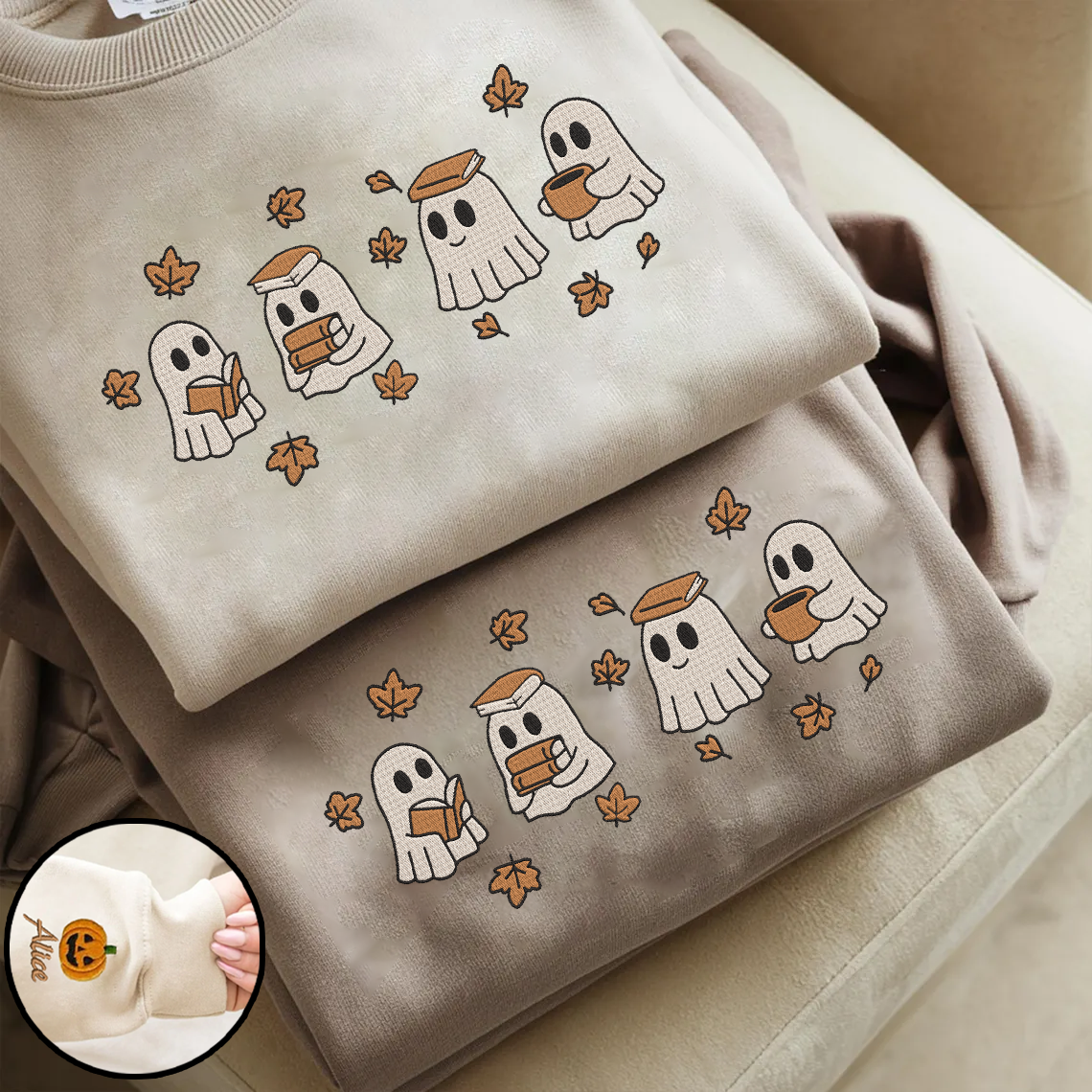 Halloween Personalized Embroidered Ghost Hoodie Sweatshirt T-Shirt
