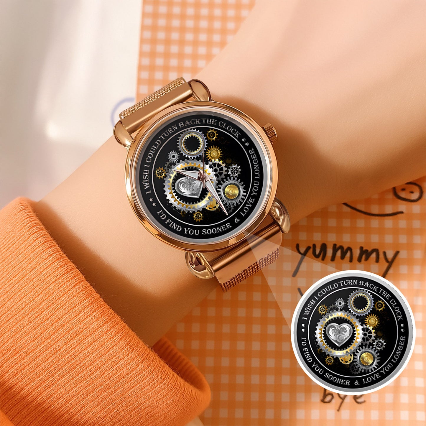 Personalized Silver Gear Heart Watch – Romantic Custom Quote Watch for Husband, Boyfriend, Anniversary & Valentine’s Day