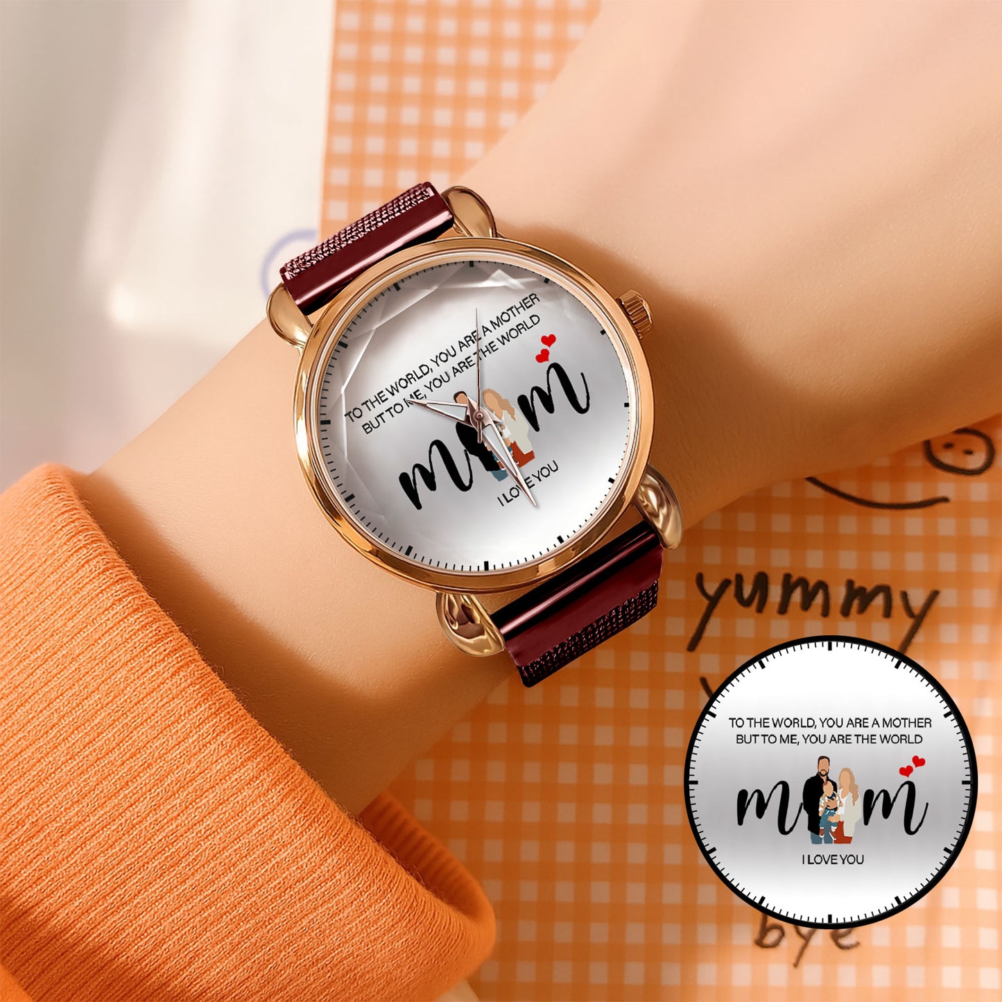 Personalized Family Photo & Names Mesh Quartz Watch You Are The World Mom