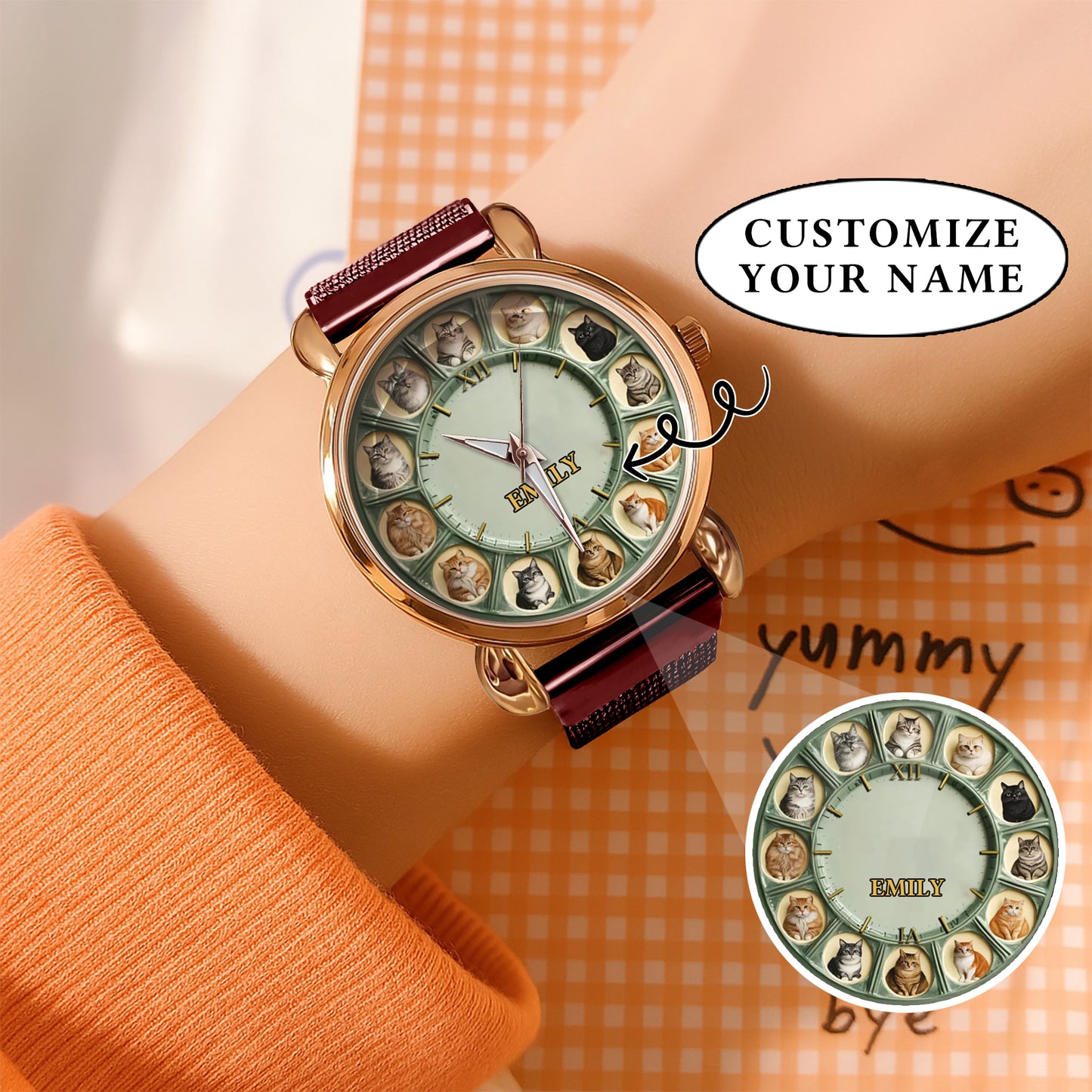 Personalized Pet Dog Cat Lover Watch – Custom Name Quartz Timepiece with 12 Cute Dog & Cat Faces | Gift for Dog & Cat Moms