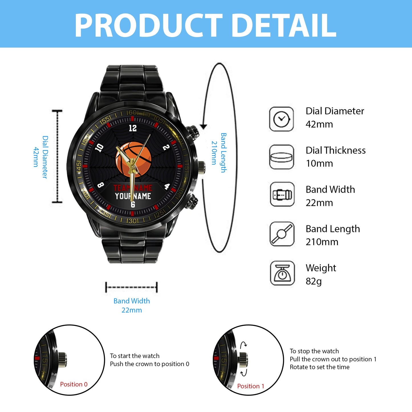 Basketball Personalized Team Name, Name & Number Quartz Watch