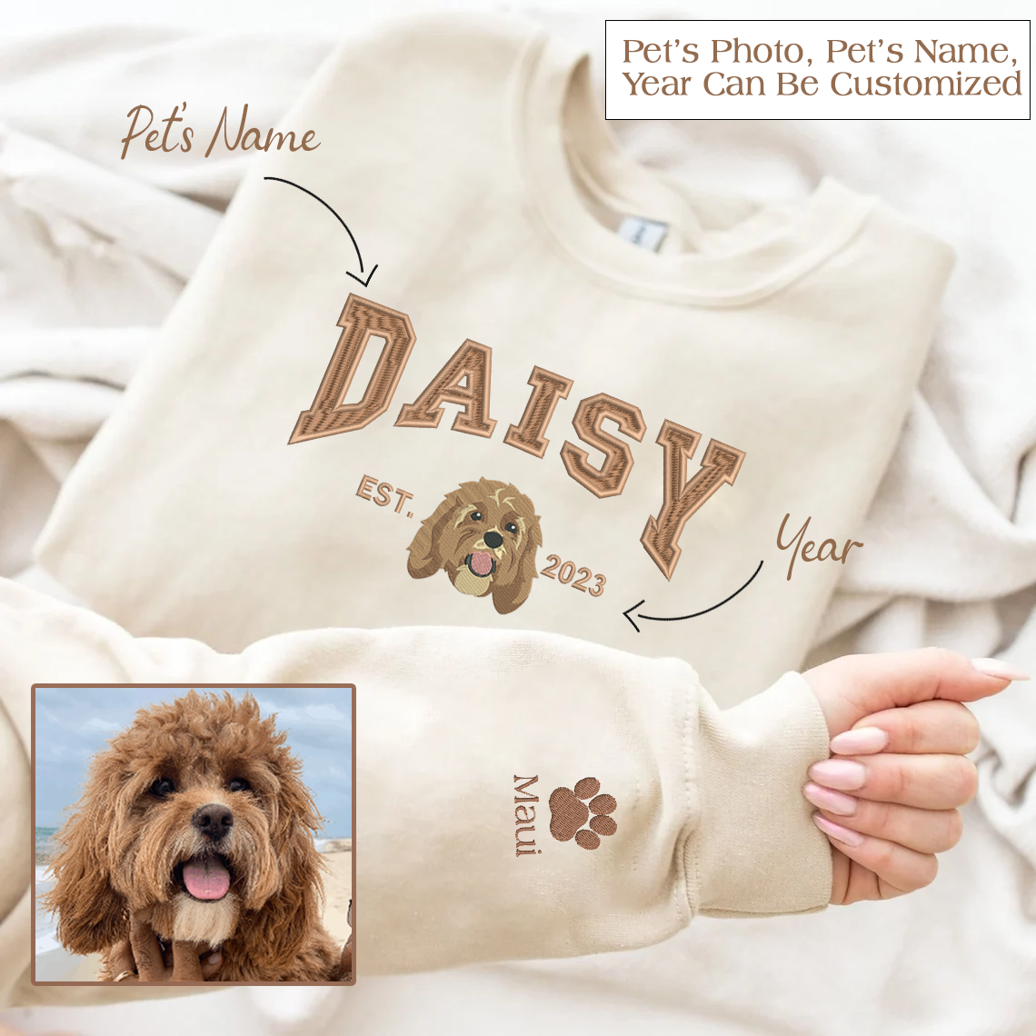 Personalized Embroidered Pet Dog Cat Photo Name Year Hoodie Sweatshirt Petie Island