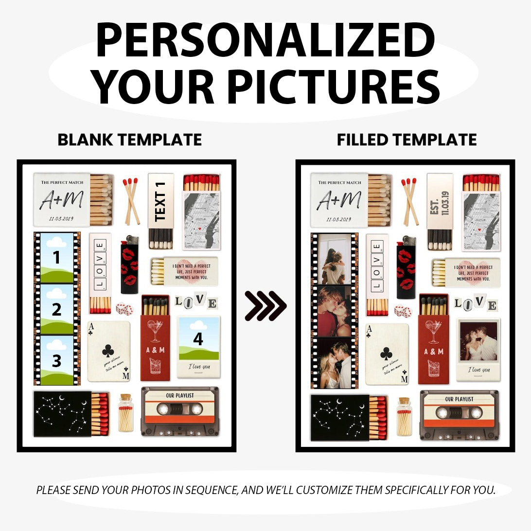 Nostalgia Couple Love Story Matchbook Collage Dopamine Decor - Personalized Poster - Heartfelt Valentine, Anniversary Gift For Him, For Her