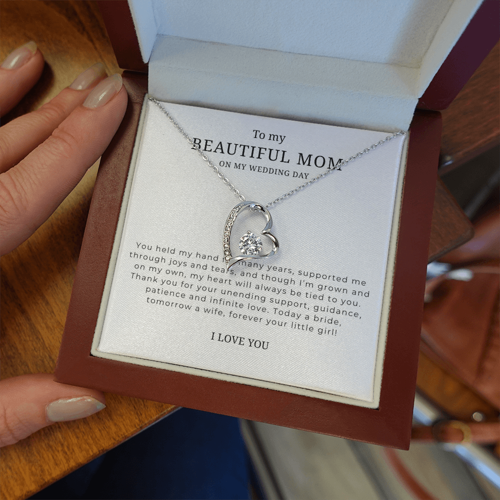 To My Beautiful Mom On My Wedding Day Interlocking Hearts Necklace