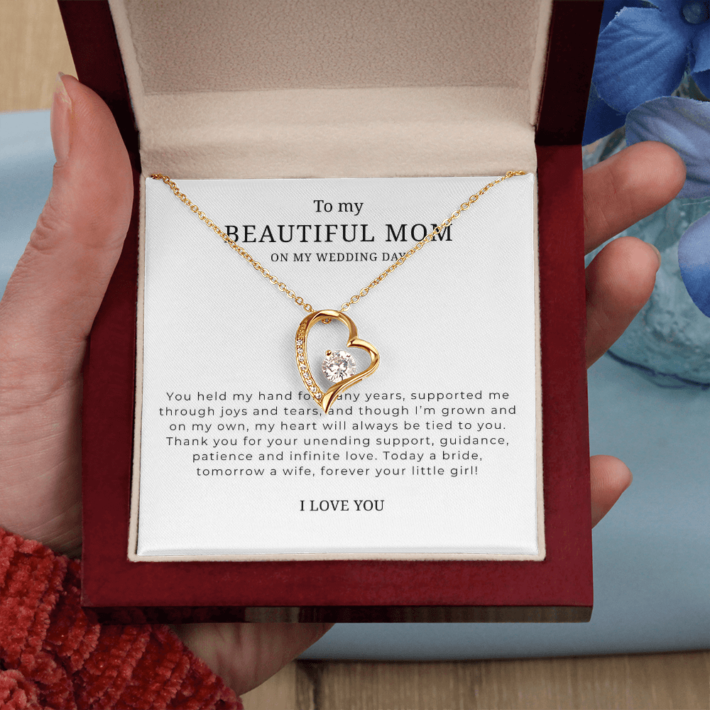 To My Beautiful Mom On My Wedding Day Interlocking Hearts Necklace