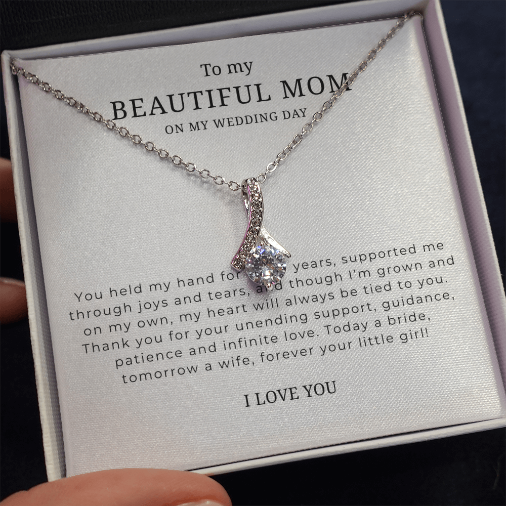 To My Beautiful Mom On My Wedding Day Interlocking Hearts Necklace