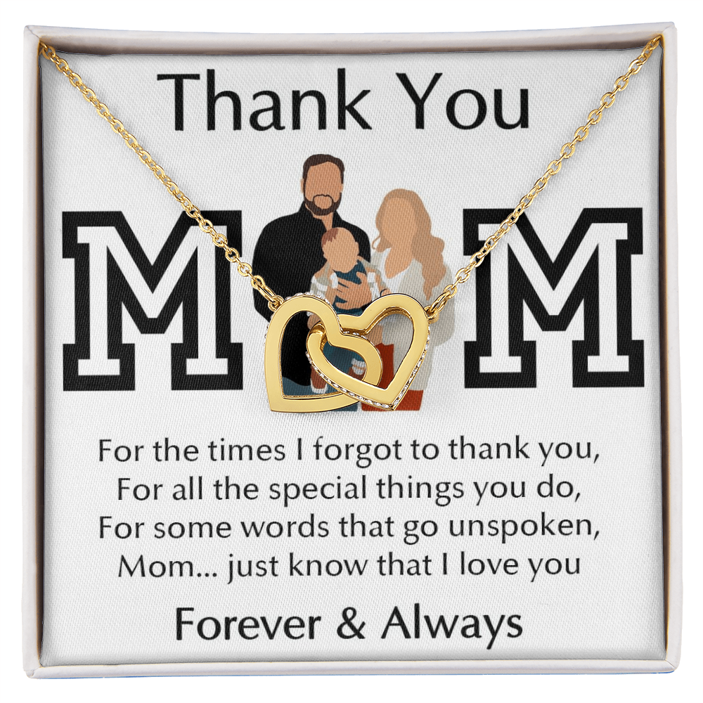 Thank You Mom Interlocking Hearts Necklace