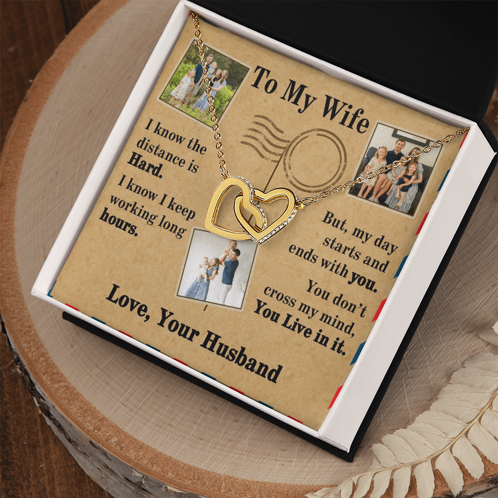 To My Wife Interlocking Hearts Necklace With 3 Photos