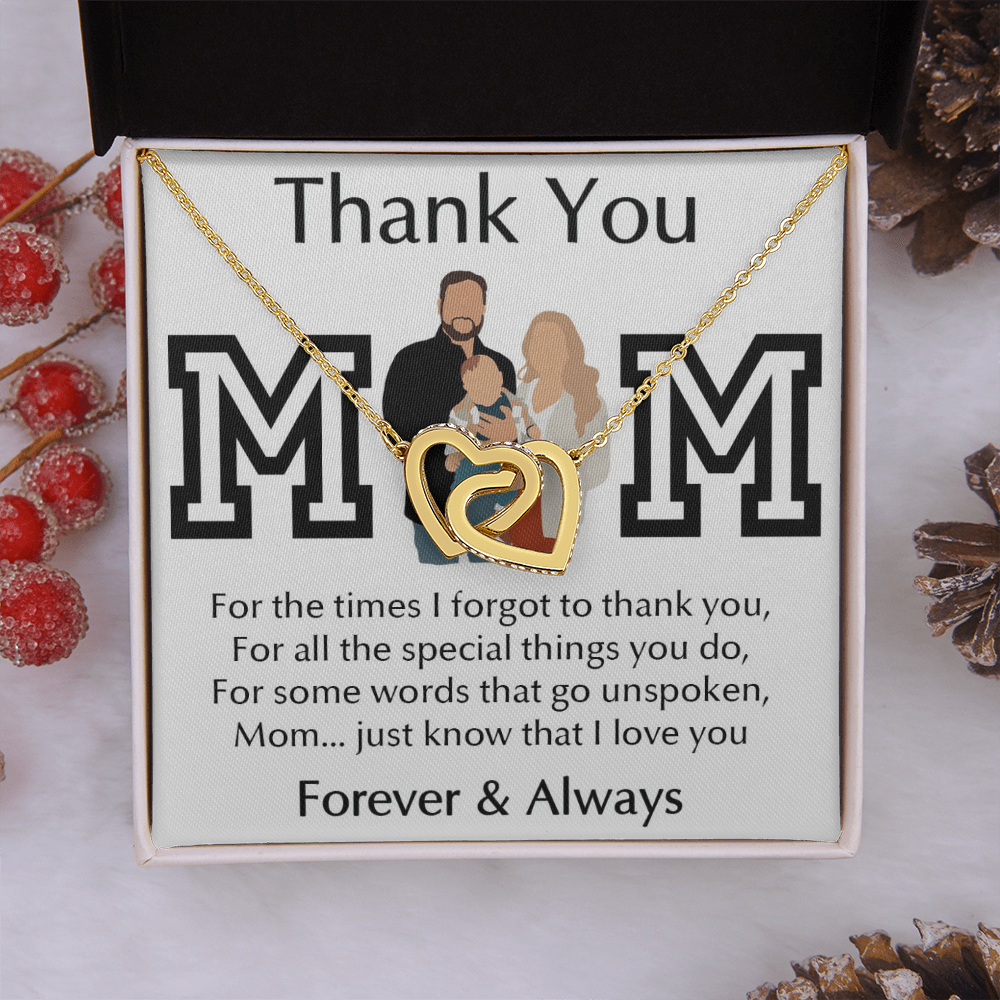 Thank You Mom Interlocking Hearts Necklace