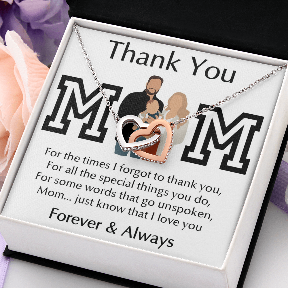 Thank You Mom Interlocking Hearts Necklace