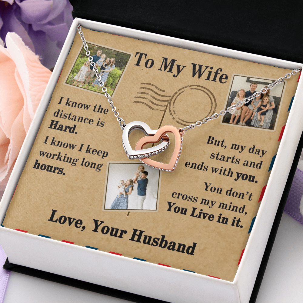To My Wife Interlocking Hearts Necklace With 3 Photos
