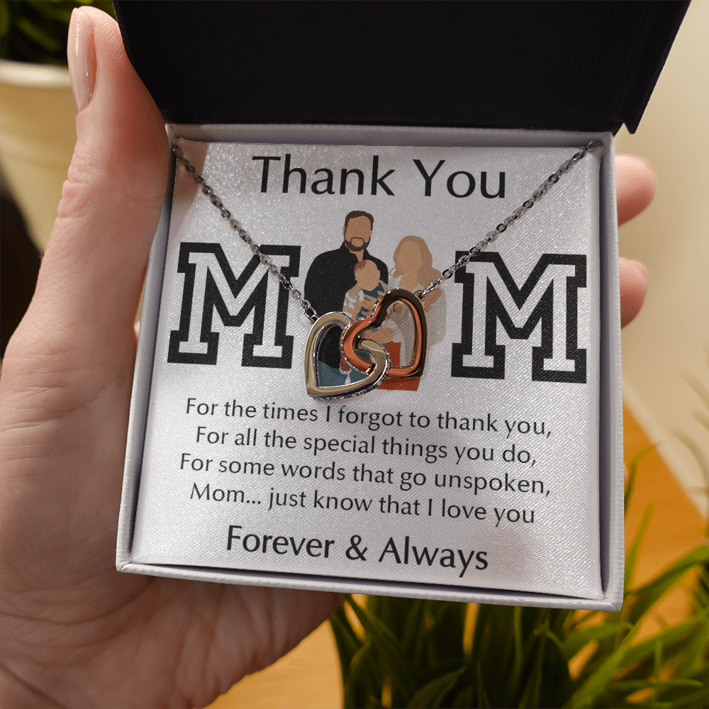 Thank You Mom Interlocking Hearts Necklace