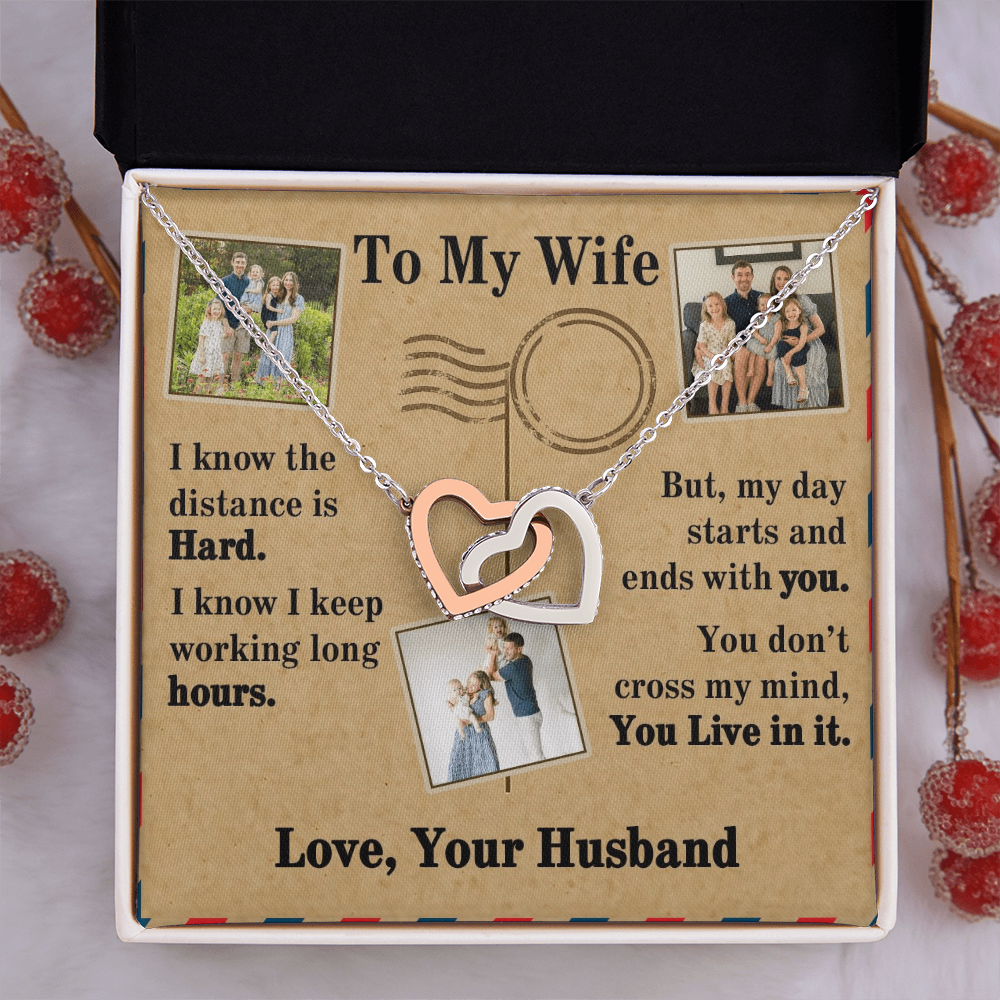 To My Wife Interlocking Hearts Necklace With 3 Photos