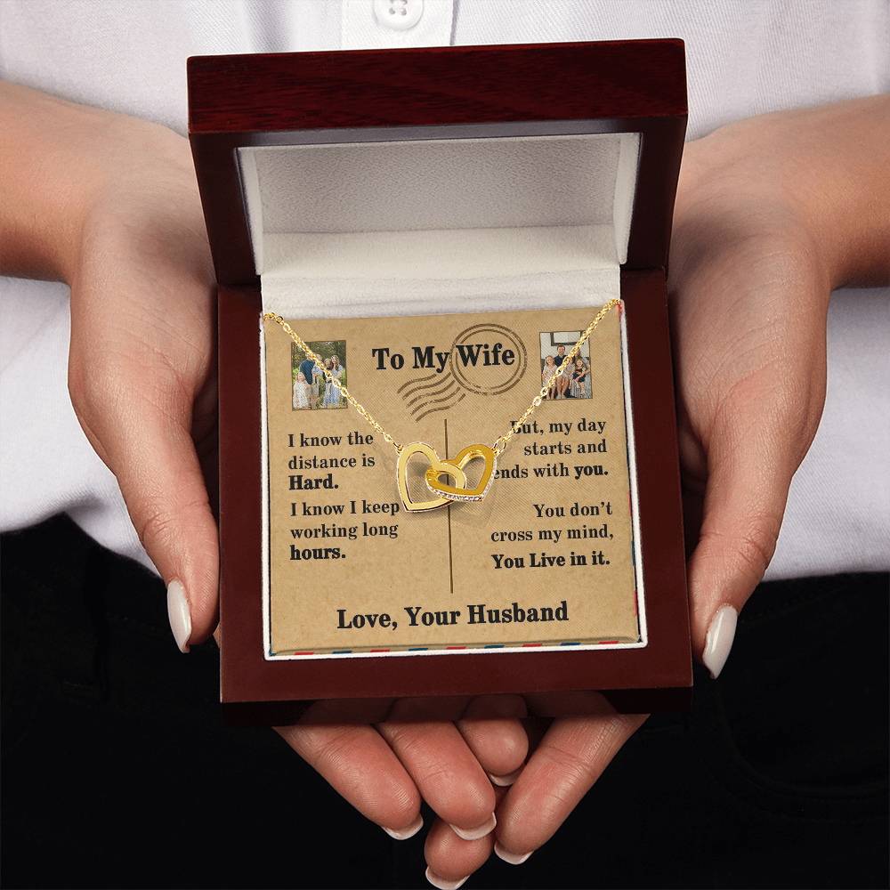 To My Wife Interlocking Hearts Necklace With 2 Photos