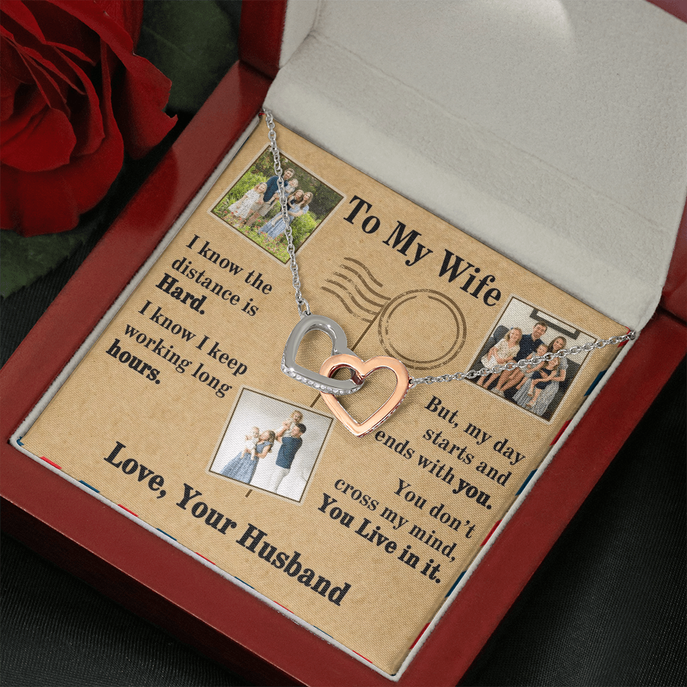 To My Wife Interlocking Hearts Necklace With 3 Photos