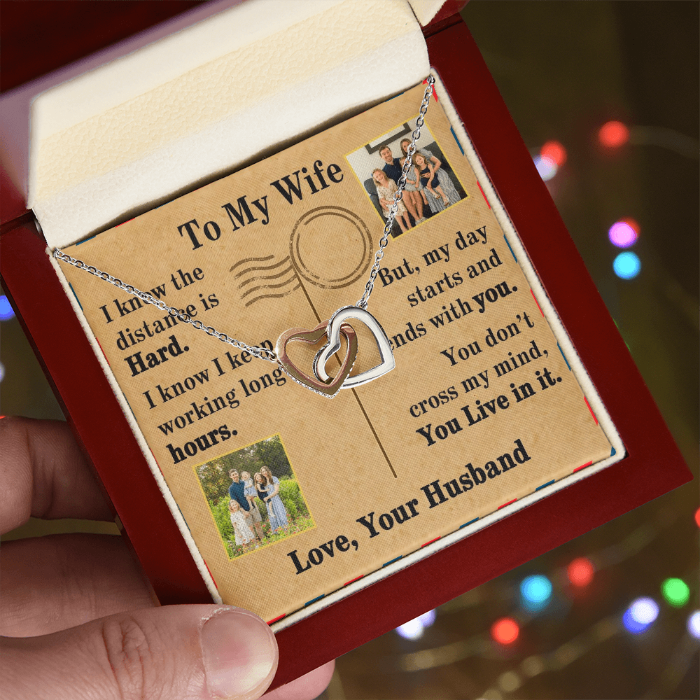 To My Wife Interlocking Hearts Necklace With 2 Photos