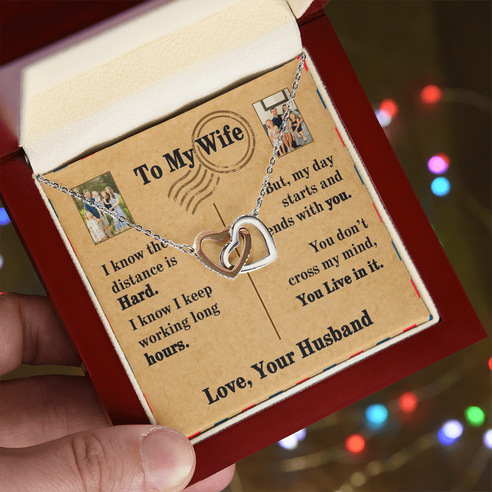 To My Wife Interlocking Hearts Necklace With 2 Photos
