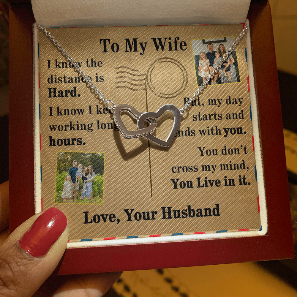 To My Wife Interlocking Hearts Necklace With 2 Photos